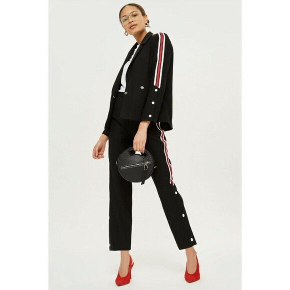 TOPSHOP Pants Side Stripes Black Jogger Casual Ankle Pants Sz 6 NEW